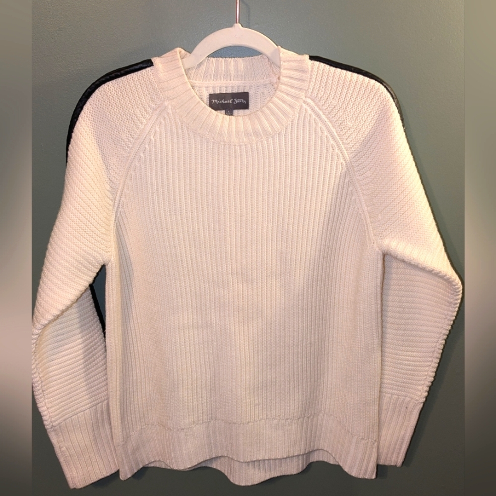 COPY - Michael Stars 100% soft wool Sweater with Faux Leather Zipped Sleeves La…